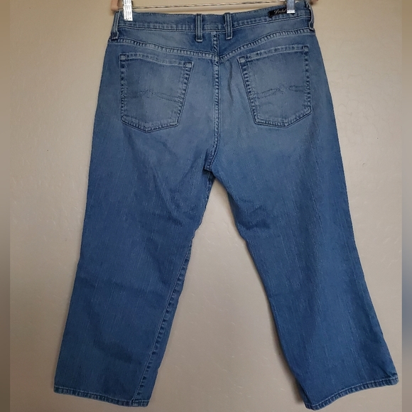VTG Y2K Lucky Brand Dunagrees Blue Denim Cropped Jeans Women's Size 12/31 - Picture 2 of 9